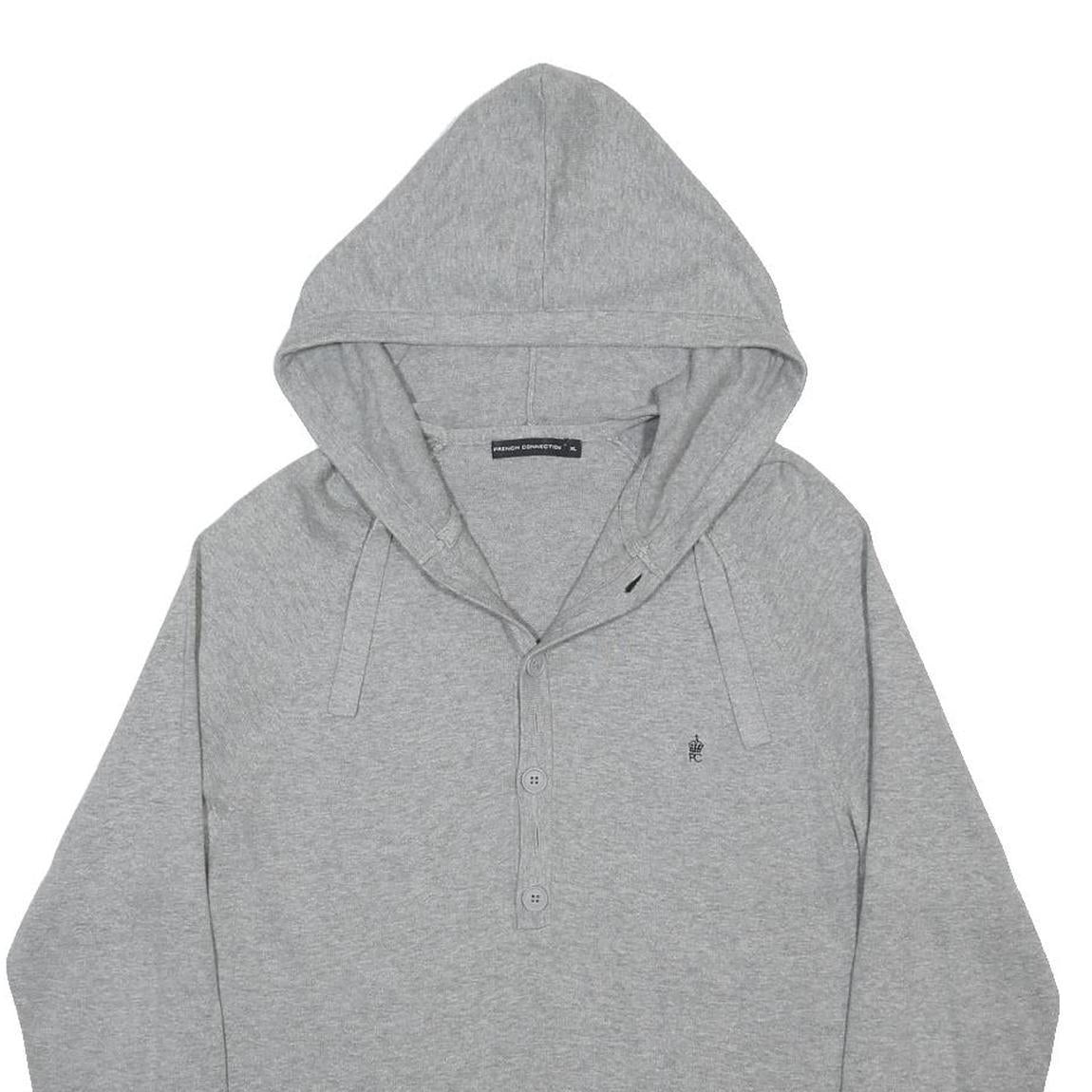 FRENCH CONNECTION Mens Grey Hoodie XL Button Up Cotton Pullover Casual Top
