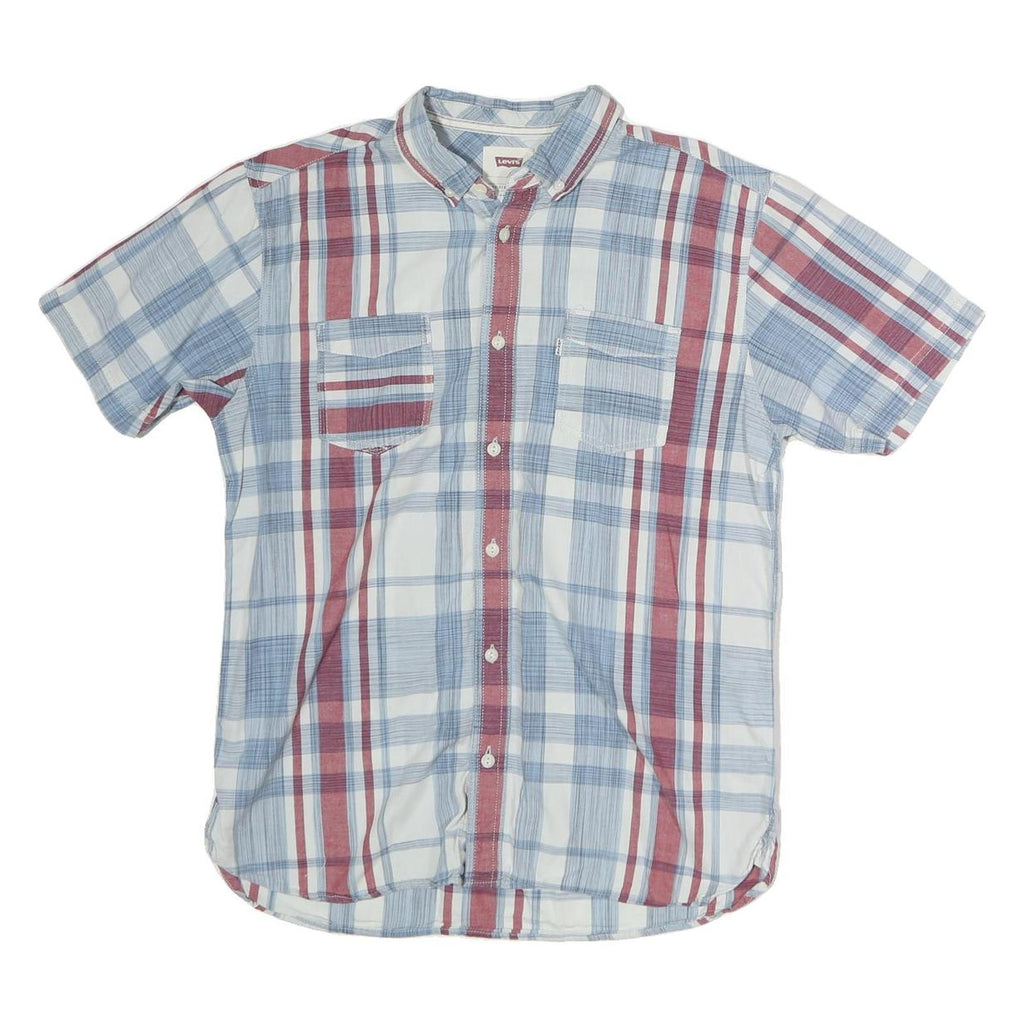 LEVI'S Mens Blue & Red Check Shirt S Cotton Button Short Sleeve Casual