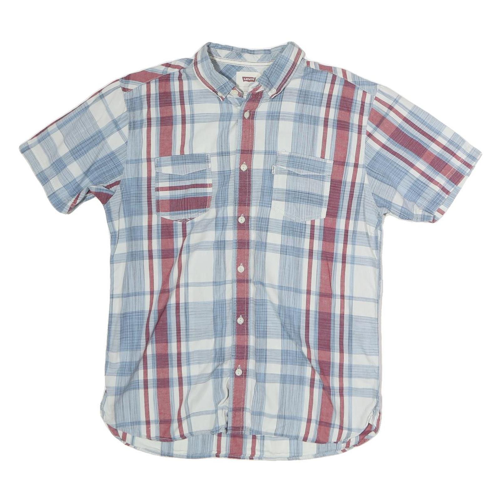LEVI'S Mens Blue & Red Check Shirt S Cotton Button Short Sleeve Casual