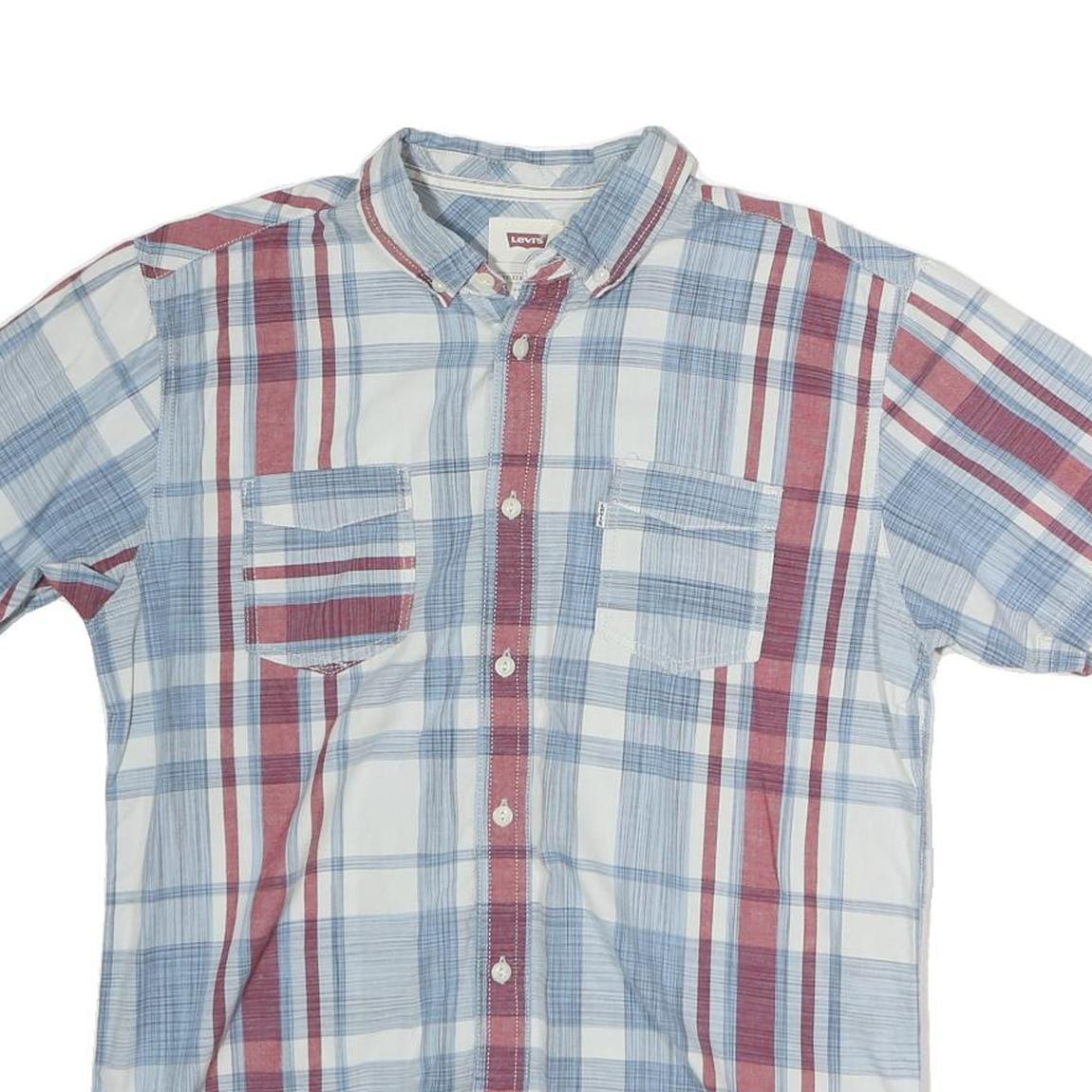 LEVI'S Mens Blue & Red Check Shirt S Cotton Button Short Sleeve Casual