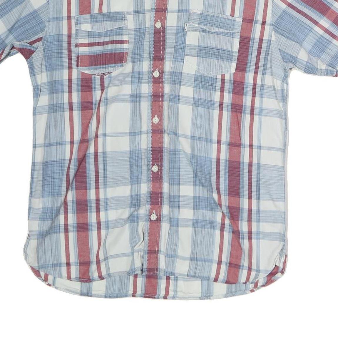 LEVI'S Mens Blue & Red Check Shirt S Cotton Button Short Sleeve Casual