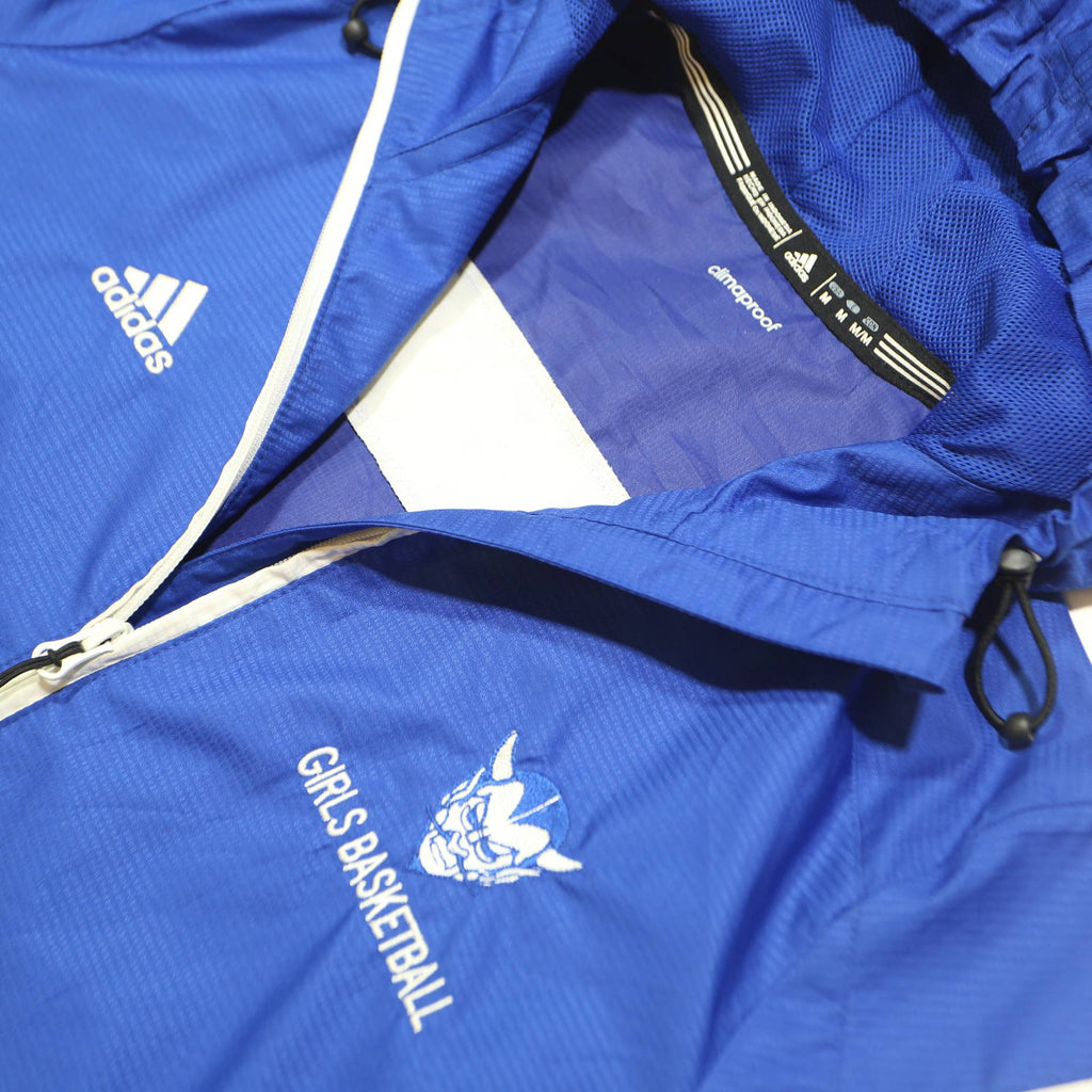 ADIDAS Womens Blue & White Girls Basketball ClimaProof Zip Jacket Polyester