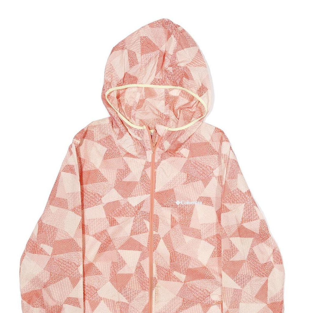 COLUMBIA Womens Pink & Cream Geometric Polyester Hooded Jacket L Zip Outdoor