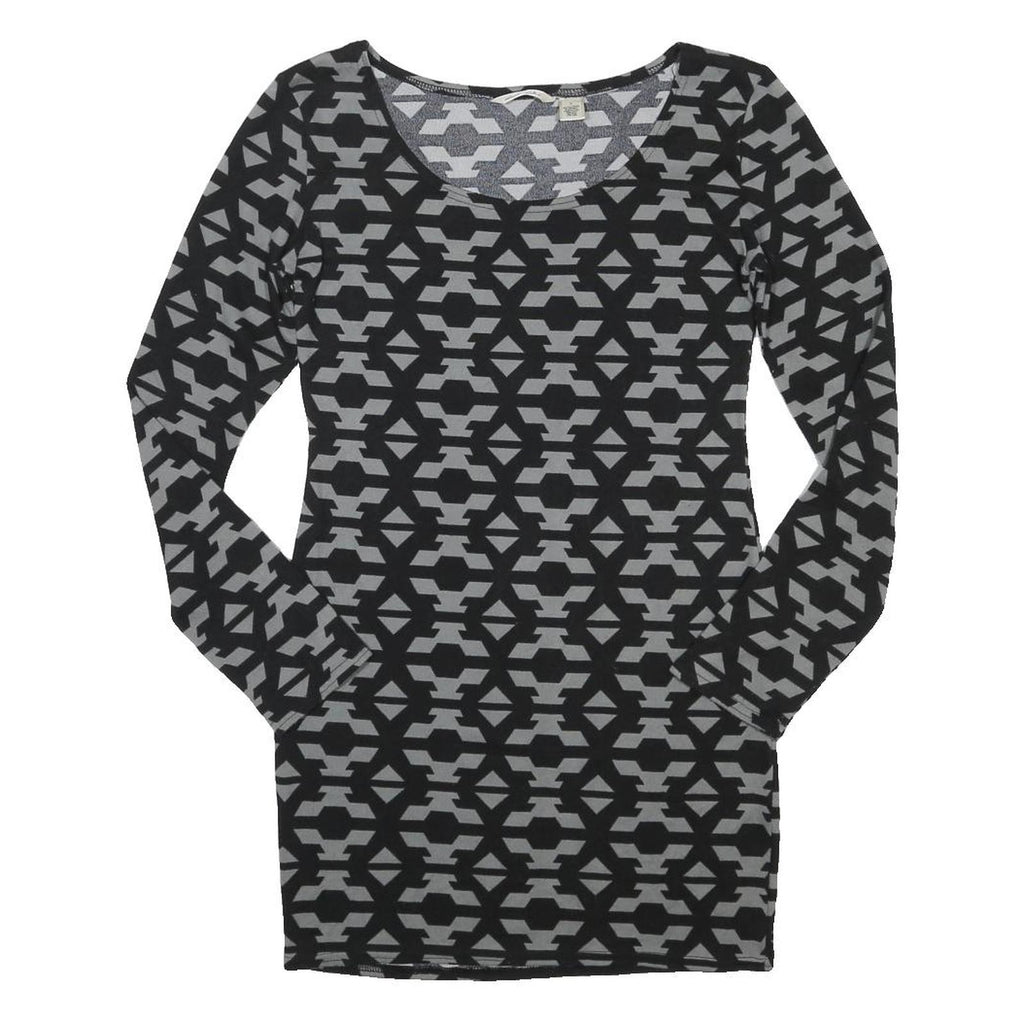 DEREK HEART Womens Black & Grey Geometric Fit & Flare Jersey Long Sleeve Short
