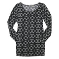 DEREK HEART Womens Black & Grey Geometric Fit & Flare Jersey Long Sleeve Short