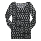 DEREK HEART Womens Black & Grey Geometric Fit & Flare Jersey Long Sleeve Short