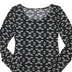 DEREK HEART Womens Black & Grey Geometric Fit & Flare Jersey Long Sleeve Short