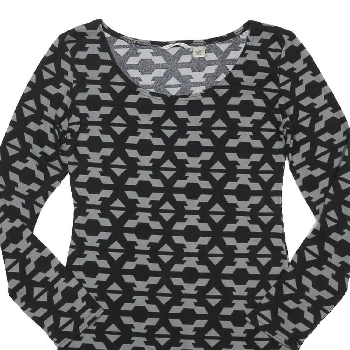 DEREK HEART Womens Black & Grey Geometric Fit & Flare Jersey Long Sleeve Short