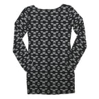 DEREK HEART Womens Black & Grey Geometric Fit & Flare Jersey Long Sleeve Short