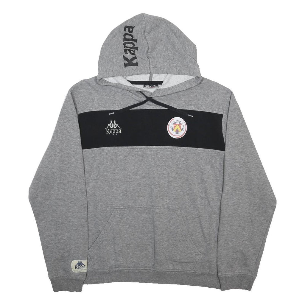 KAPPA Mens Grey & Black Hoodie L Cotton Blend Logo Pullover Casual Sweatshirt