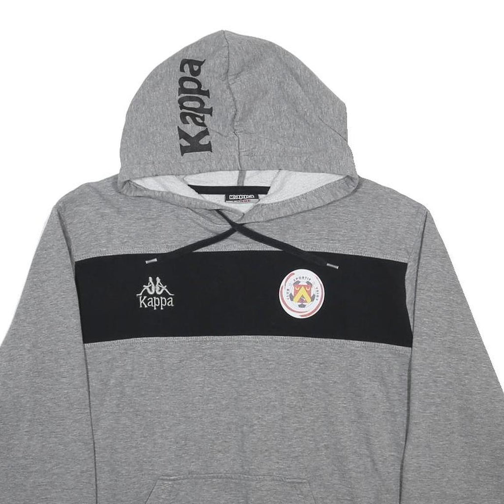 KAPPA Mens Grey & Black Hoodie L Cotton Blend Logo Pullover Casual Sweatshirt