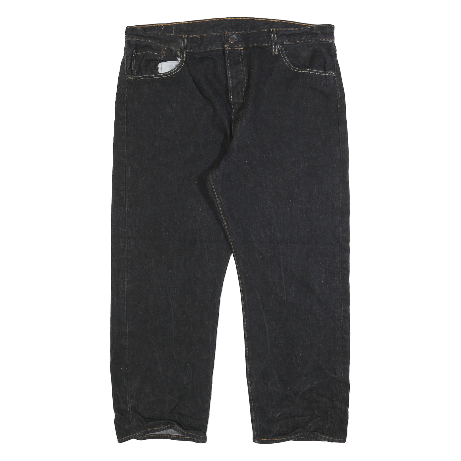 LEVI'S 501 Mens Jeans Black Regular Straight Denim Raw W39 L26 Button Closure