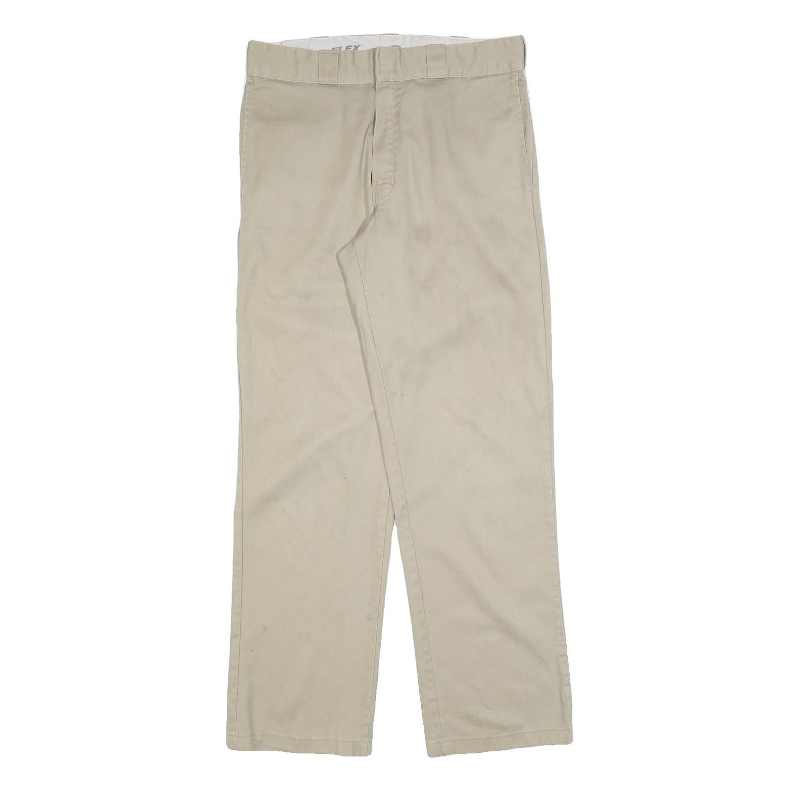 DICKIES Mens Cotton Blend Beige Regular Fit Straight Leg Trousers W30 L32