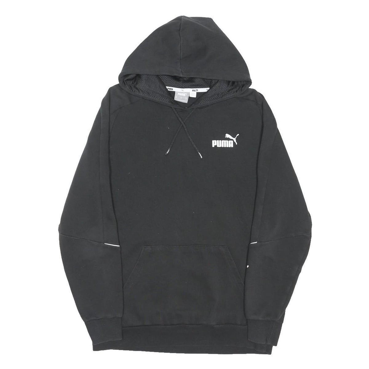 PUMA Mens Black Cotton Blend Pullover Hoodie M Sports Logo Sweatshirt