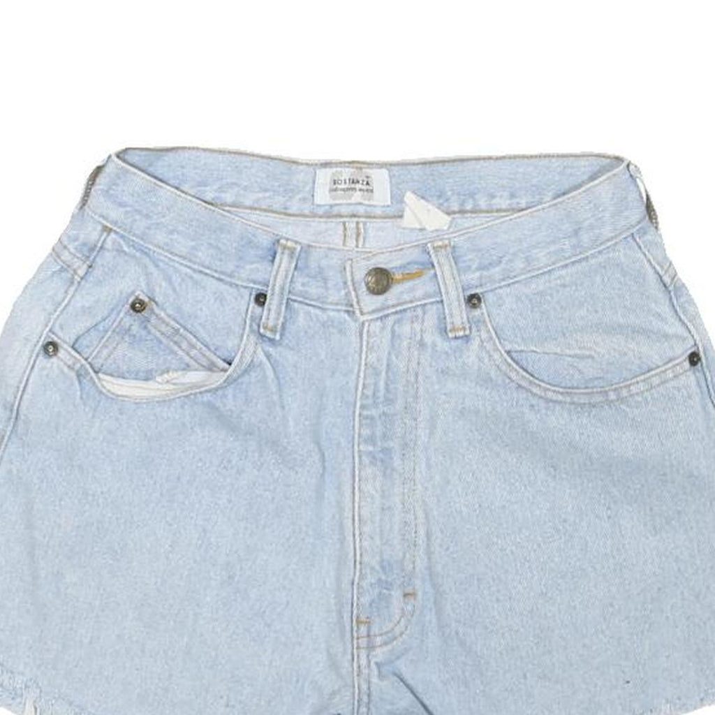 SOSTANZA Womens Shorts Blue Denim Casual M W26 Frayed Hem Relaxed Fit