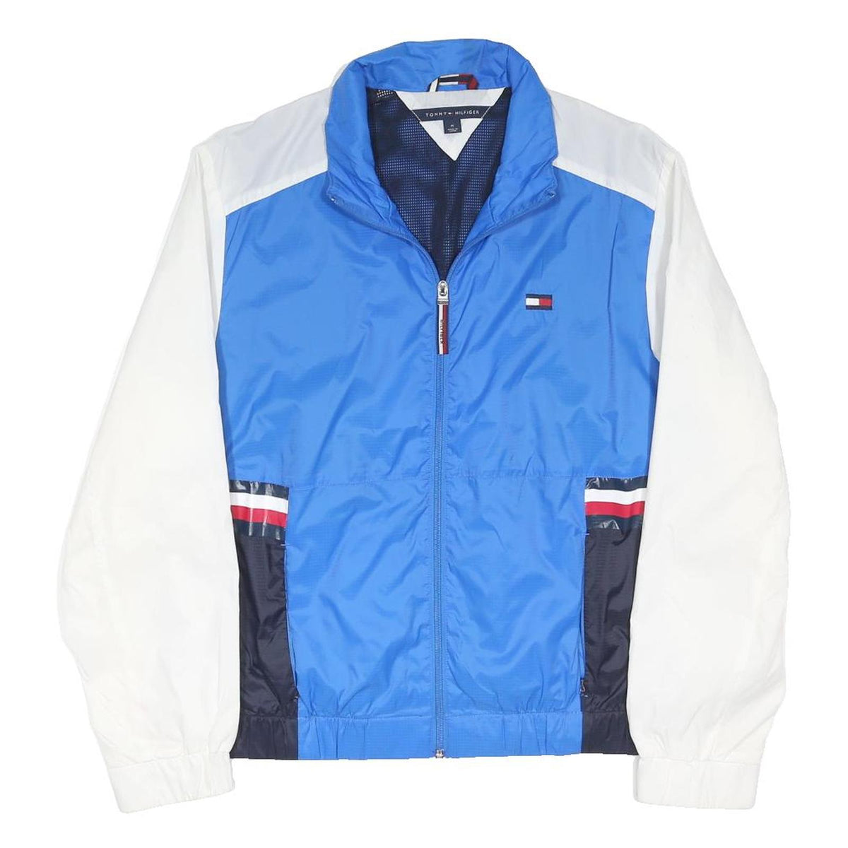 TOMMY HILFIGER Mens Blue & White Colourblock Track Jacket M Polyester