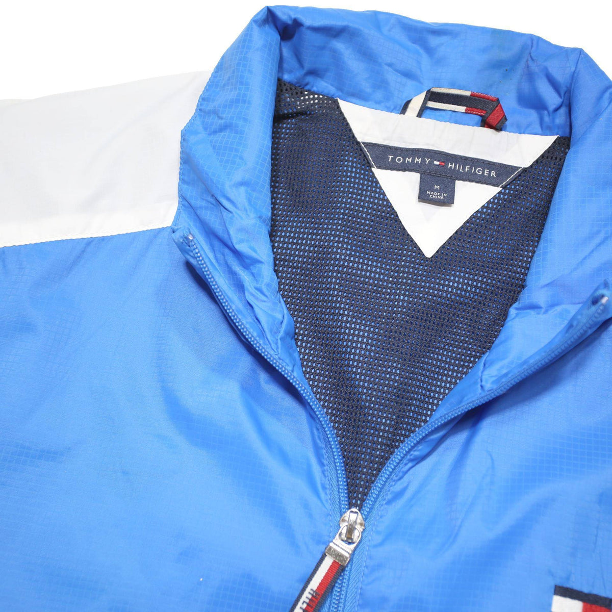 TOMMY HILFIGER Mens Blue & White Colourblock Track Jacket M Polyester