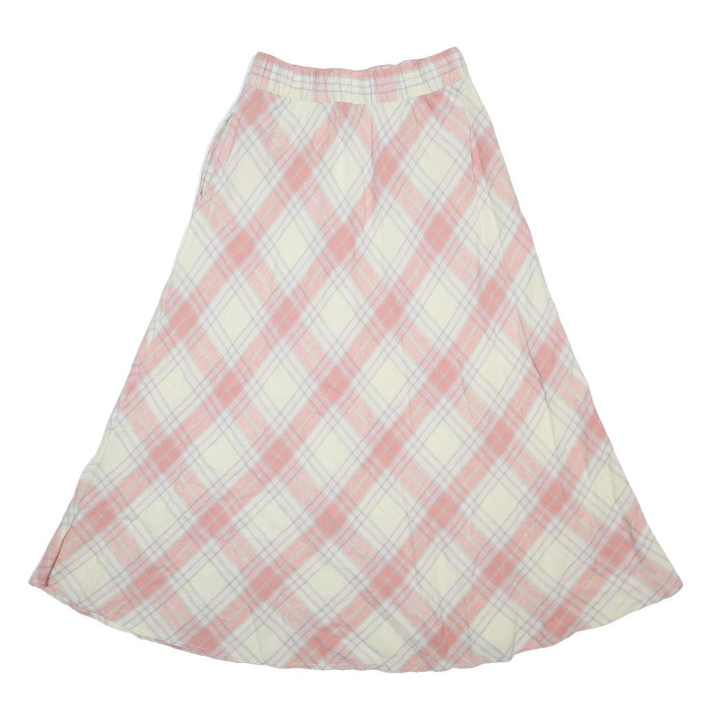 RALPH LAUREN DENIM & SUPPLY Womens Cream & Pink Plaid A-Line Midi Linen Skirt M