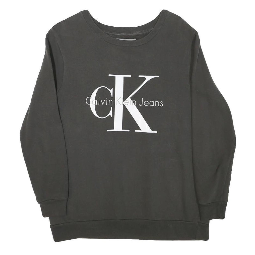 CALVIN KLEIN JEANS Mens Black Cotton Blend Crew Neck XS Logo Print Sweatshirt