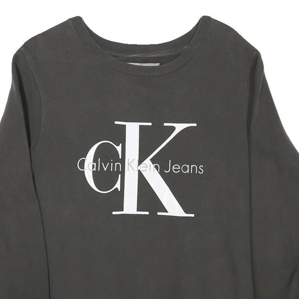 CALVIN KLEIN JEANS Mens Black Cotton Blend Crew Neck XS Logo Print Sweatshirt