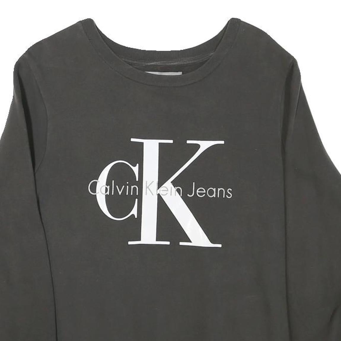 CALVIN KLEIN JEANS Mens Black Cotton Blend Crew Neck XS Logo Print Sweatshirt