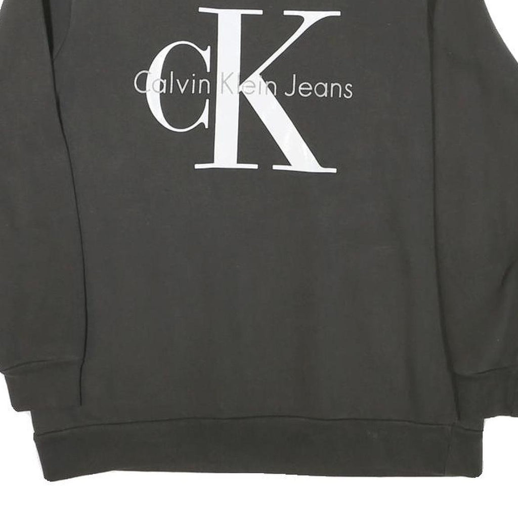 CALVIN KLEIN JEANS Mens Black Cotton Blend Crew Neck XS Logo Print Sweatshirt