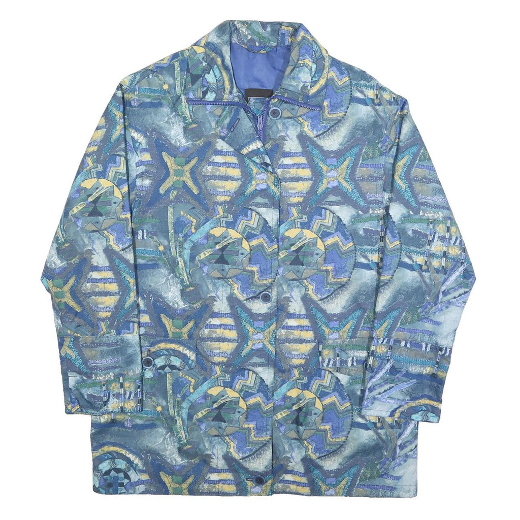 FUCHS & SCHMITT Womens Blue Button Jacket L Polyester Blend Abstract Print