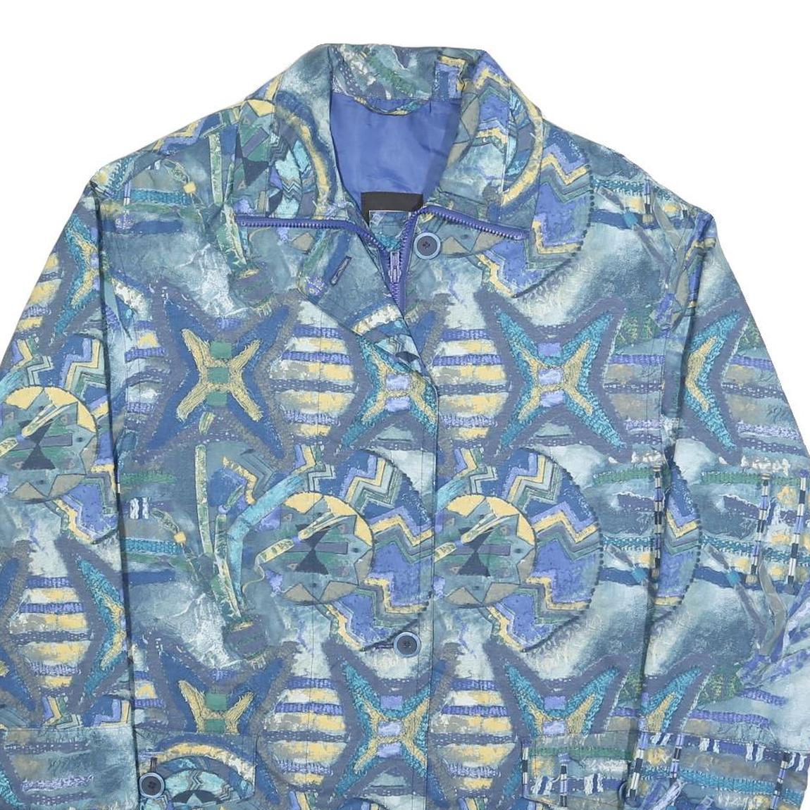 FUCHS & SCHMITT Womens Blue Button Jacket L Polyester Blend Abstract Print