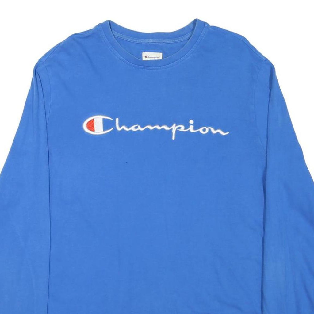 CHAMPION Mens Blue Long Sleeve Crew Neck Logo Embroidered T-Shirt M