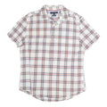 TOMMY HILFIGER Mens White & Navy Check Shirt L Short Sleeve Cotton Casual