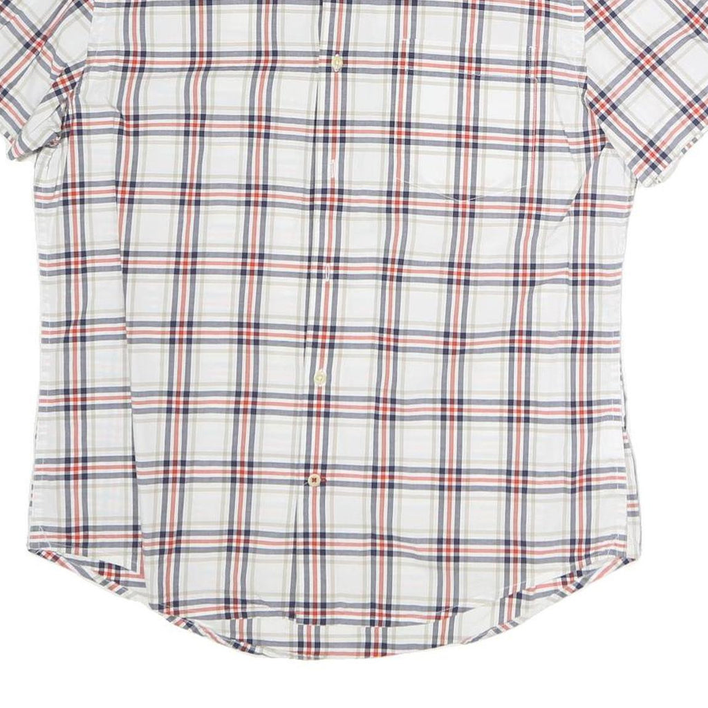 TOMMY HILFIGER Mens White & Navy Check Shirt L Short Sleeve Cotton Casual