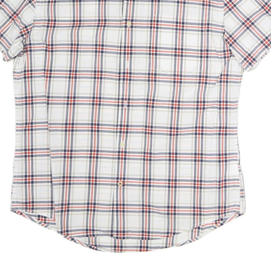 TOMMY HILFIGER Mens White & Navy Check Shirt L Short Sleeve Cotton Casual