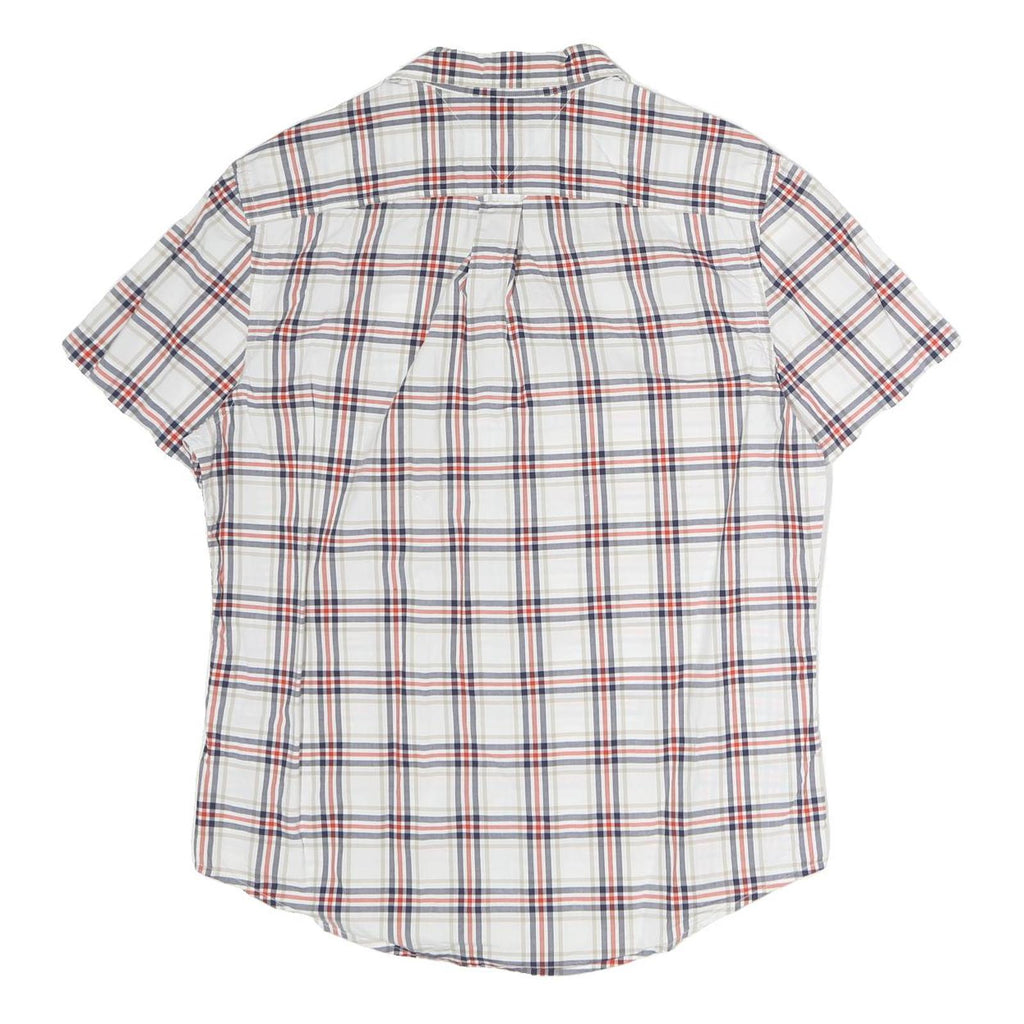 TOMMY HILFIGER Mens White & Navy Check Shirt L Short Sleeve Cotton Casual