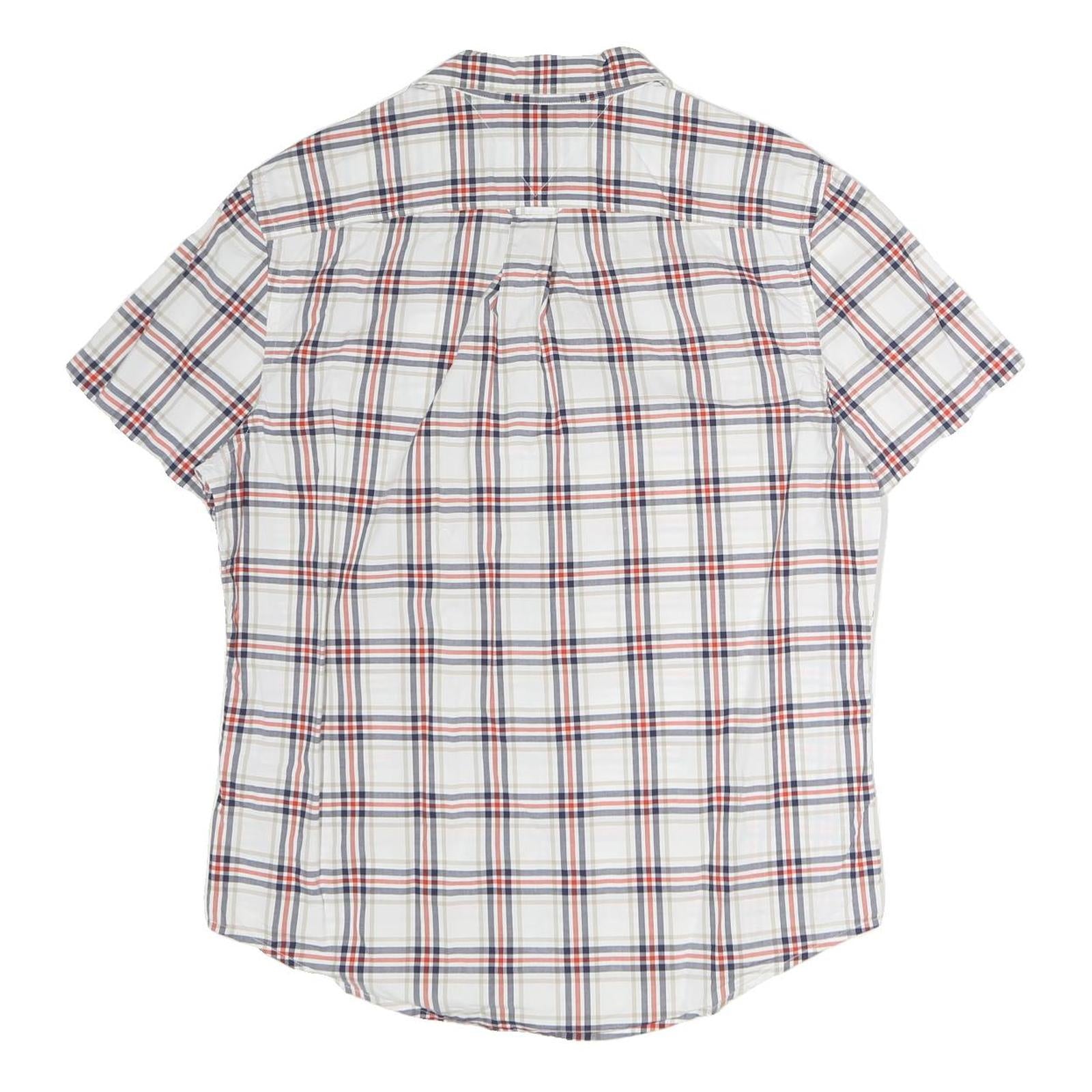 TOMMY HILFIGER Mens White & Navy Check Shirt L Short Sleeve Cotton Casual