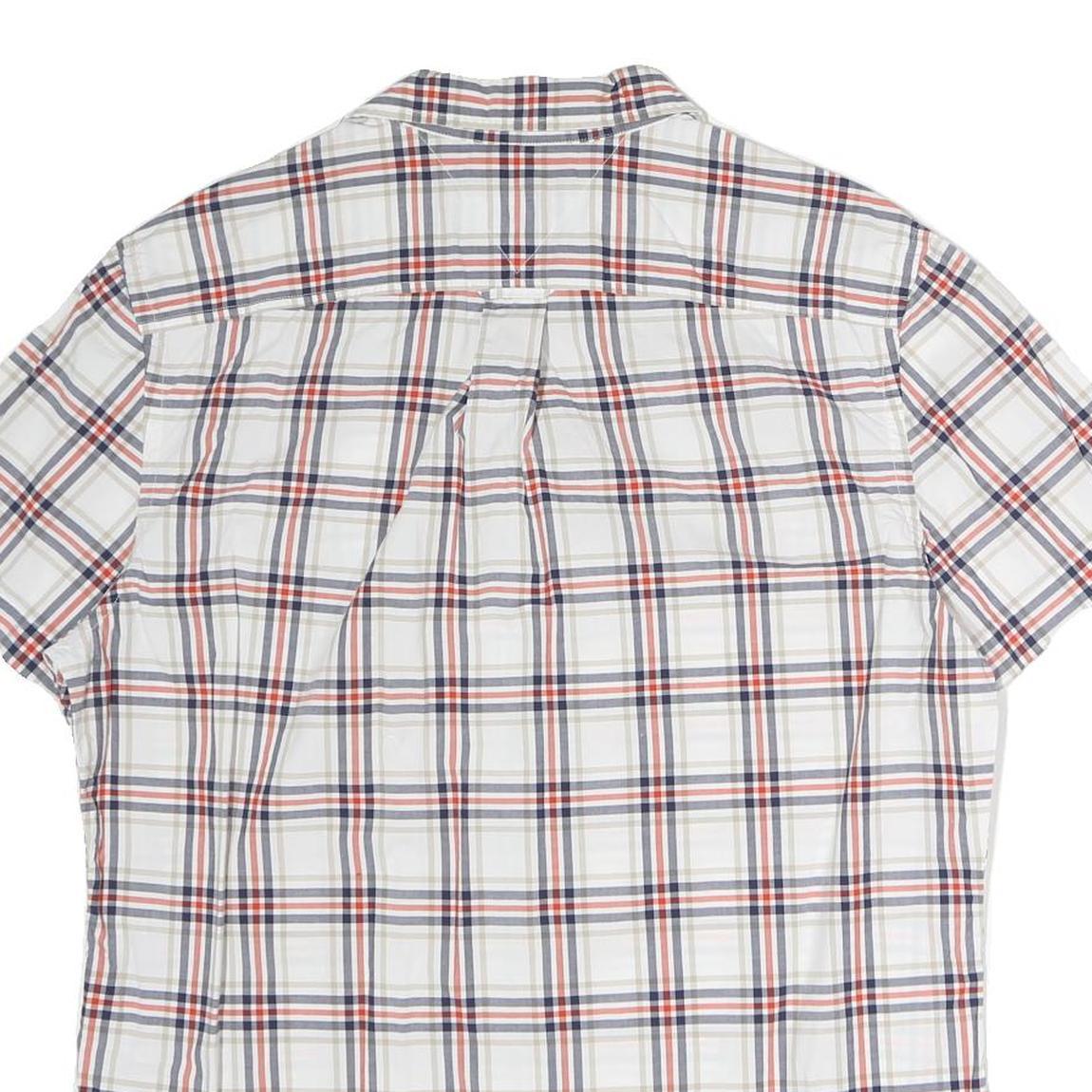 TOMMY HILFIGER Mens White & Navy Check Shirt L Short Sleeve Cotton Casual