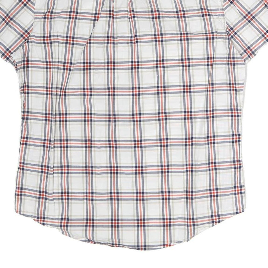 TOMMY HILFIGER Mens White & Navy Check Shirt L Short Sleeve Cotton Casual