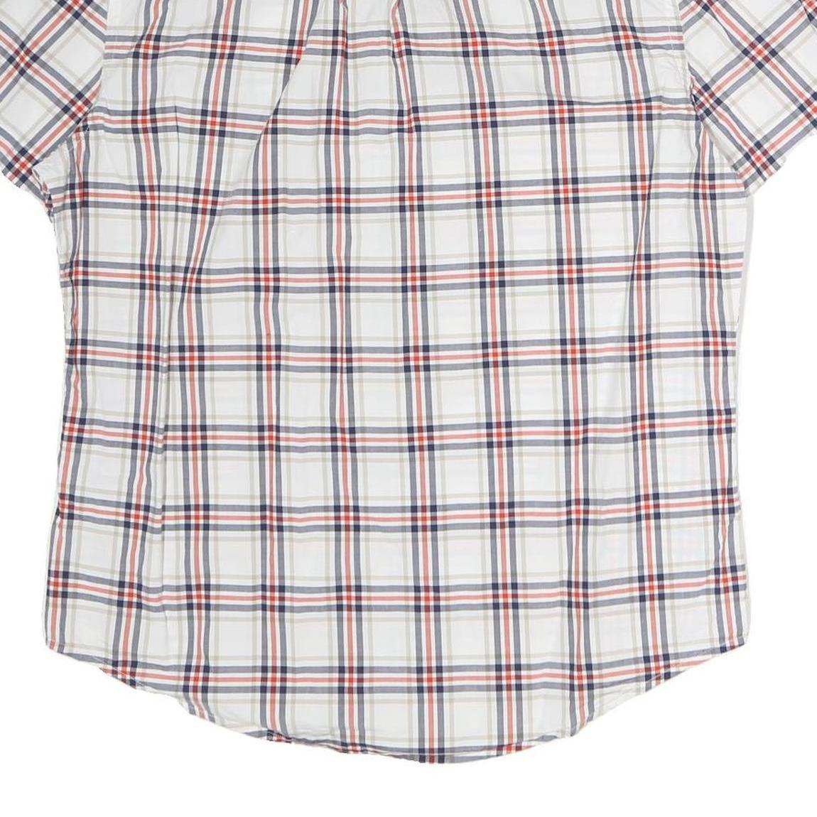 TOMMY HILFIGER Mens White & Navy Check Shirt L Short Sleeve Cotton Casual