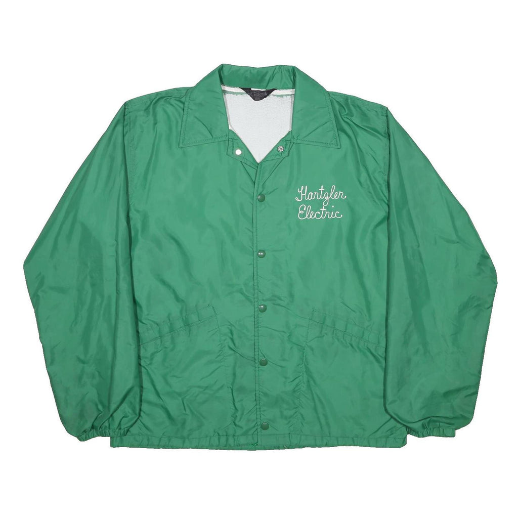 WINDIES Mens Green Button Synthetic Jacket L Plain Lightweight Outerwear