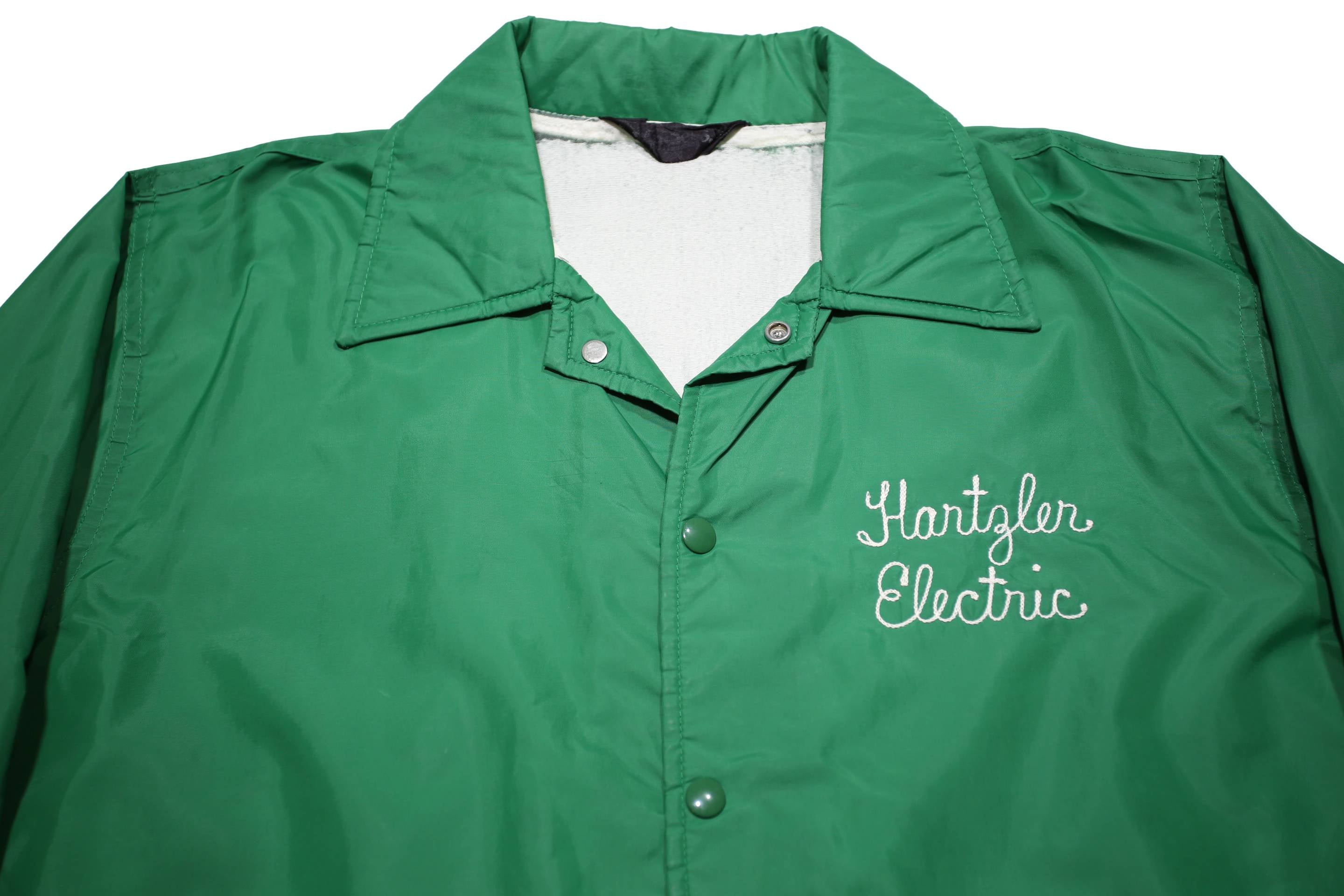 WINDIES Mens Green Button Synthetic Jacket L Plain Lightweight Outerwear