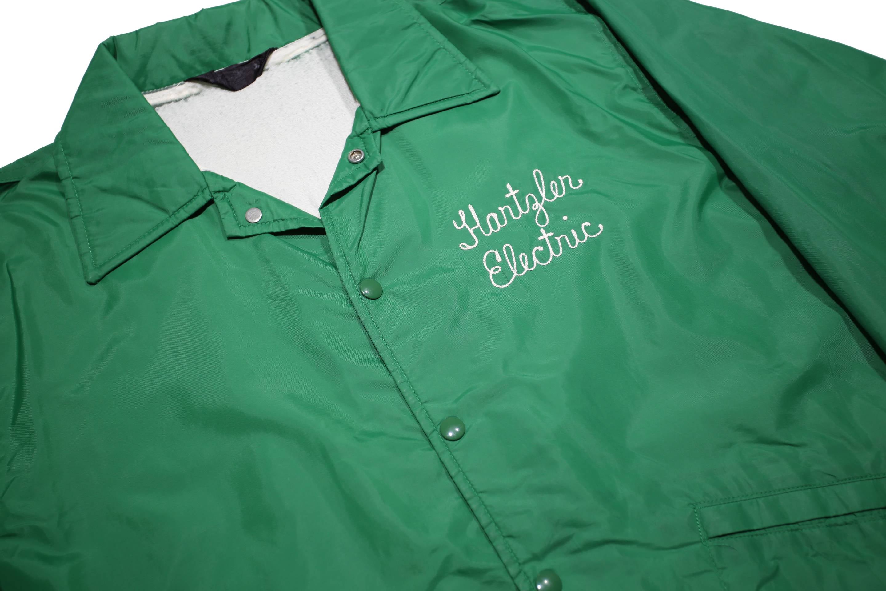 WINDIES Mens Green Button Synthetic Jacket L Plain Lightweight Outerwear