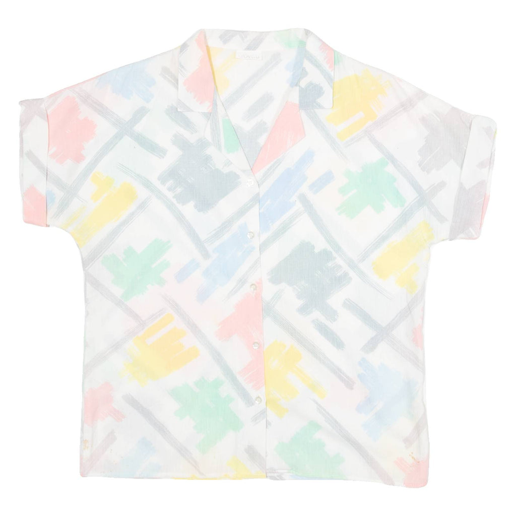 GLOVELLI Womens Printed Shirt White Collared Crazy Pattern S