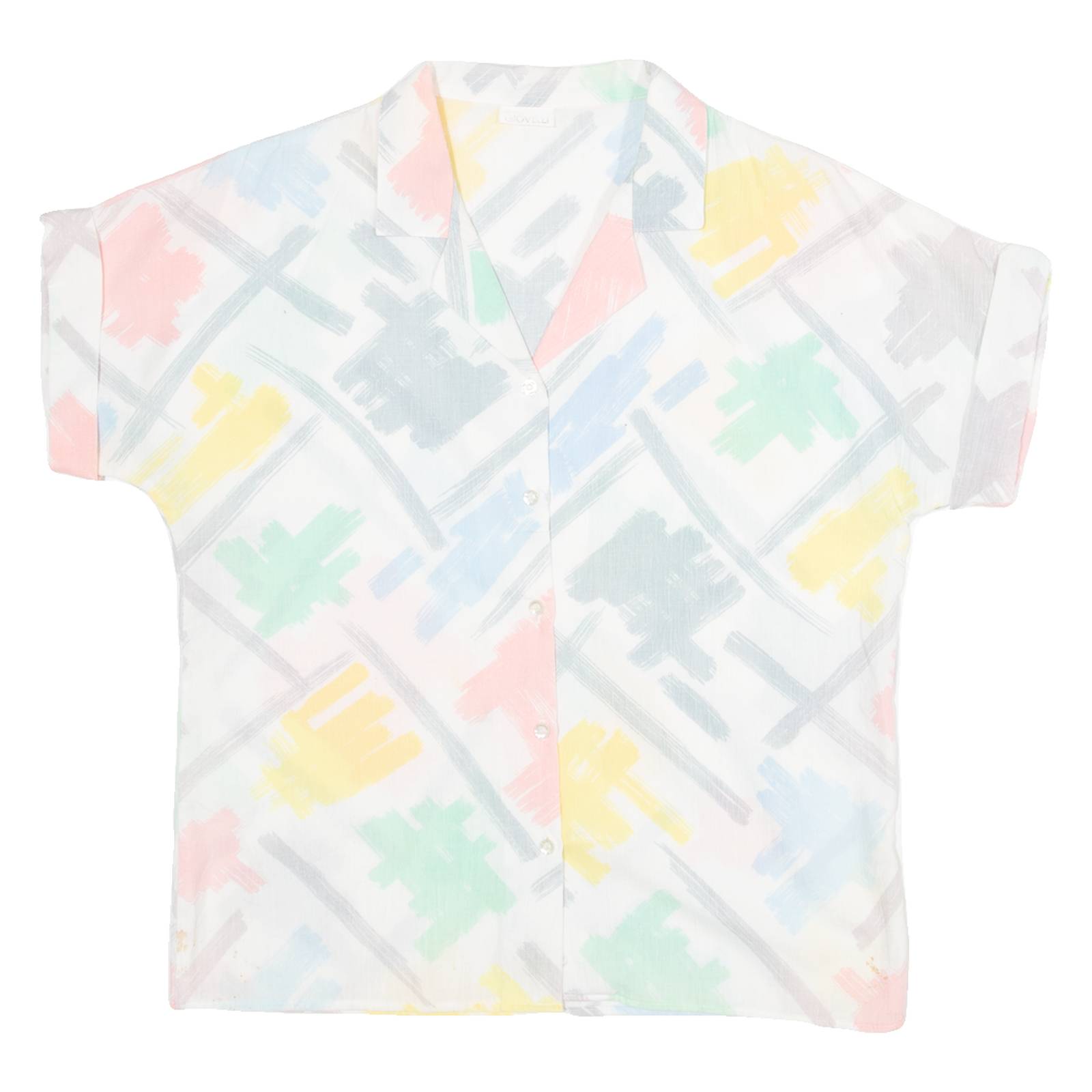 GLOVELLI Womens Printed Shirt White Collared Crazy Pattern S