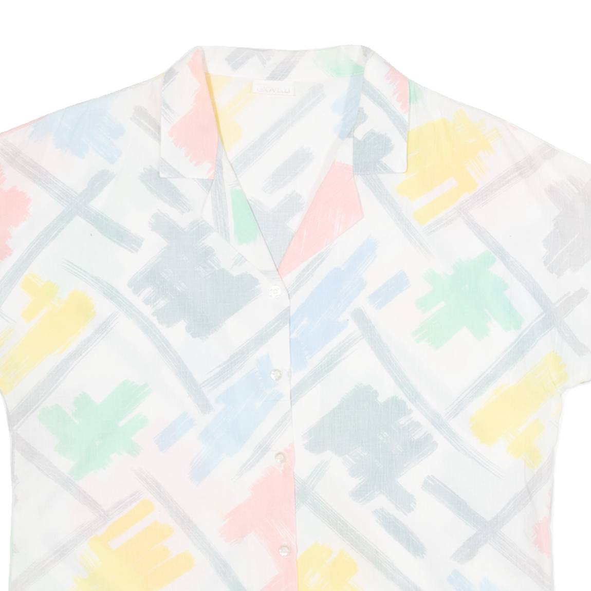 GLOVELLI Womens Printed Shirt White Collared Crazy Pattern S