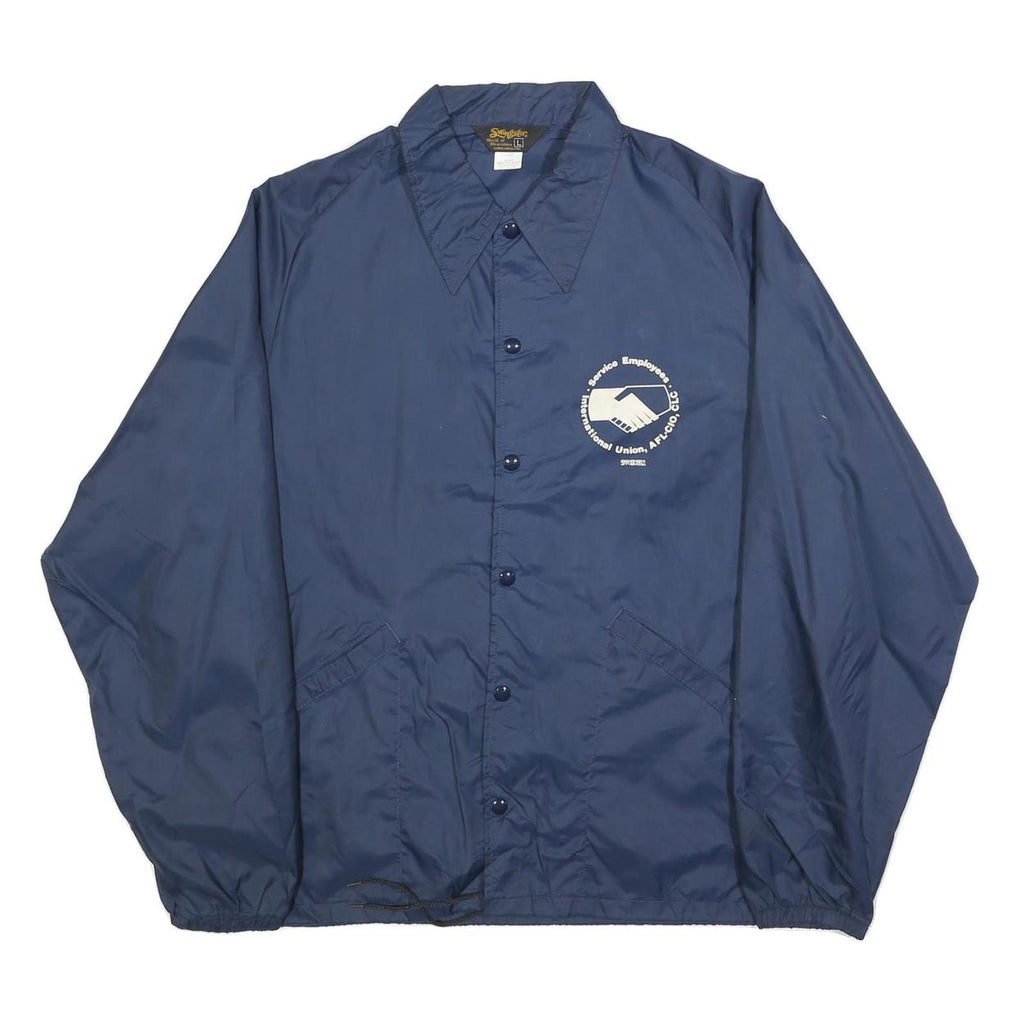 SWINGSTER Mens Navy Blue Classic Polyester Coach Jacket L Button Closure Plain