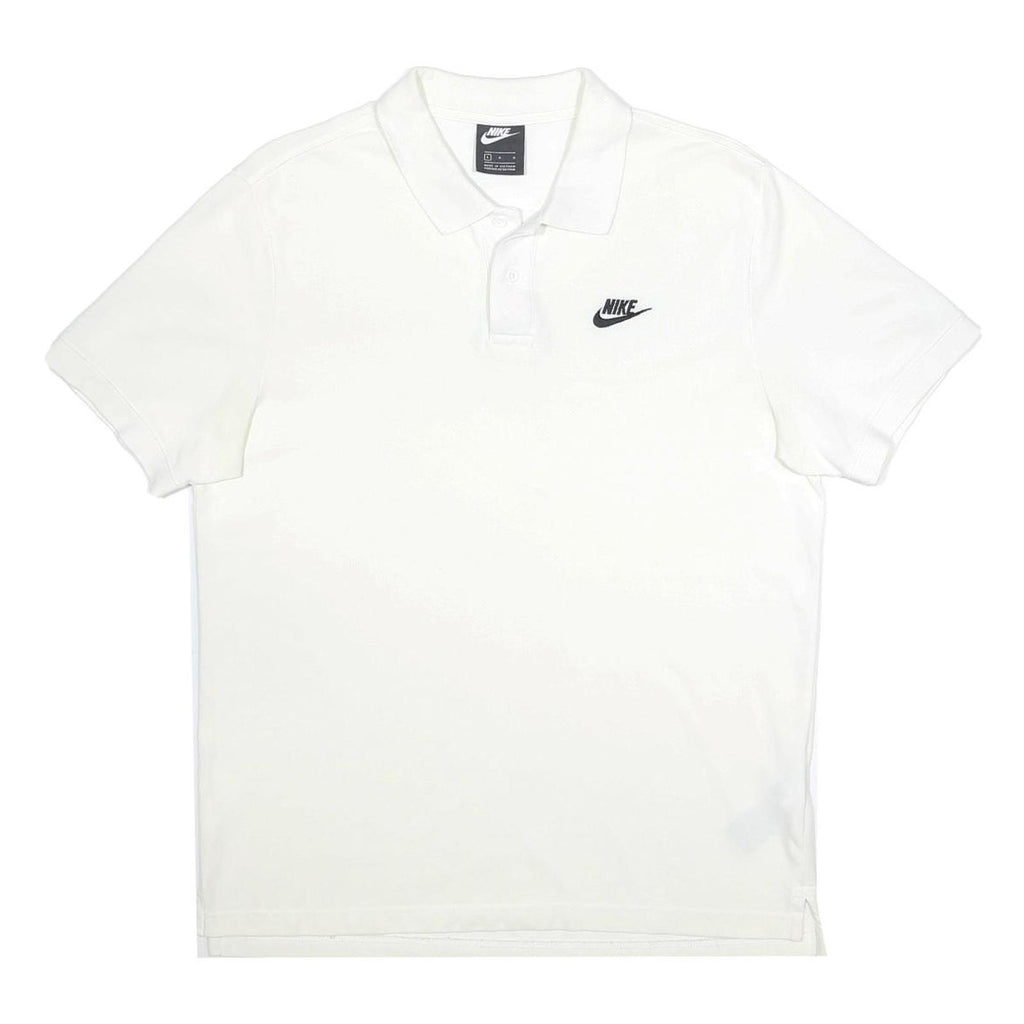 NIKE Mens White Short Sleeve Plain L Polo Shirt Cotton Sportswear