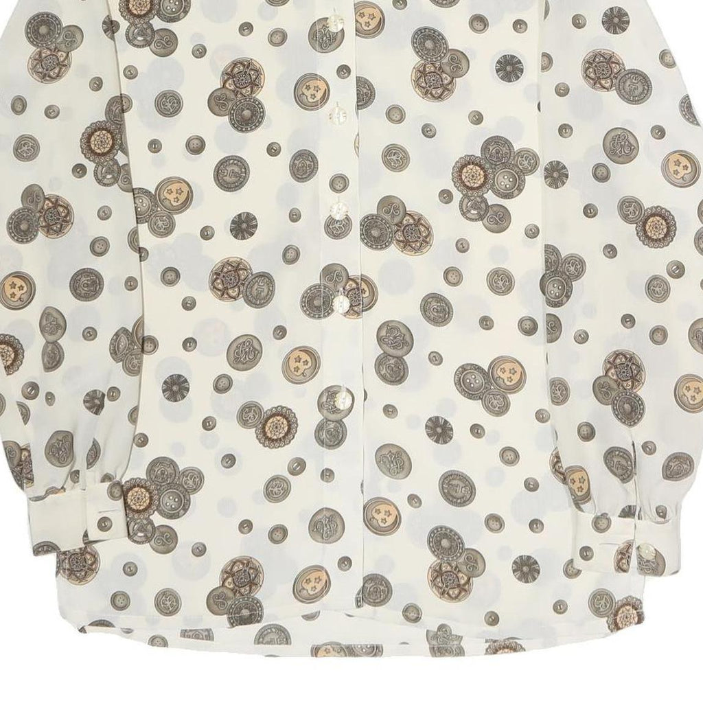 DELMOD Womens Cream Printed Shirt Long Sleeve Button Neck M Vintage Style