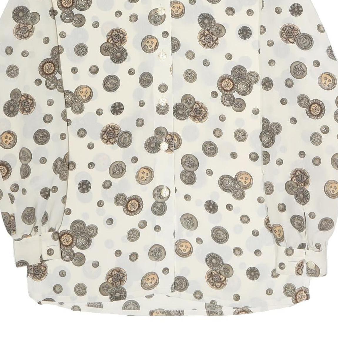 DELMOD Womens Cream Printed Shirt Long Sleeve Button Neck M Vintage Style