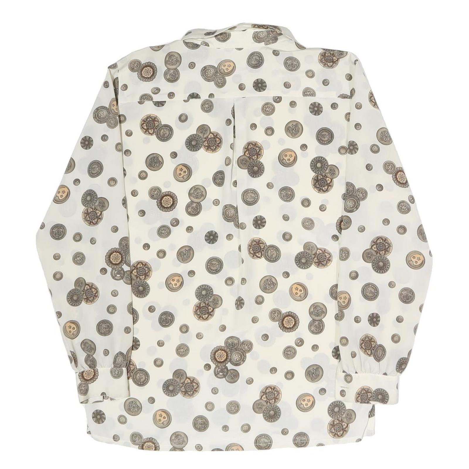 DELMOD Womens Cream Printed Shirt Long Sleeve Button Neck M Vintage Style