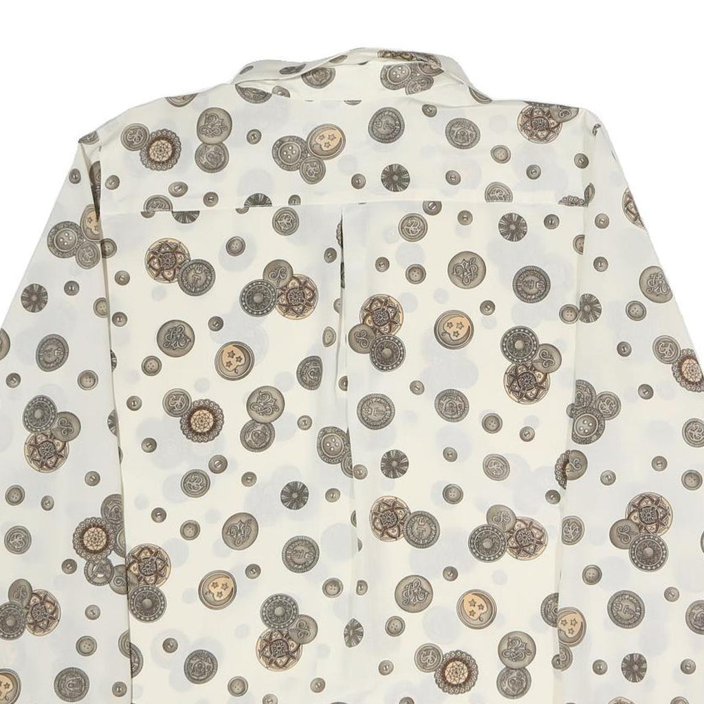 DELMOD Womens Cream Printed Shirt Long Sleeve Button Neck M Vintage Style