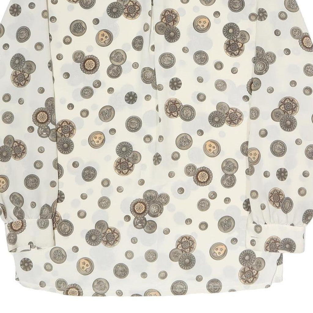 DELMOD Womens Cream Printed Shirt Long Sleeve Button Neck M Vintage Style